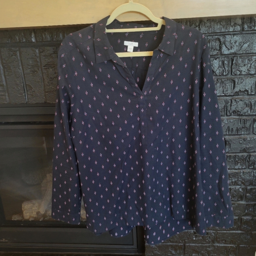J. Jill Navy Long sleeve Blouse with print